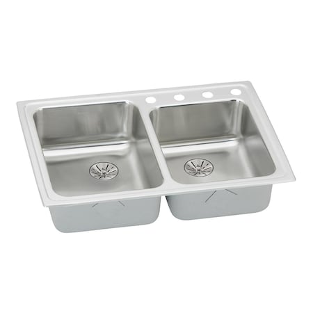 Elkay Lustertone Stainless Steel 33 X 22 X 6-1/2 Offset Double Bowl Top Mount Ada Sink With Perfect Drain LRADQ25065PD2